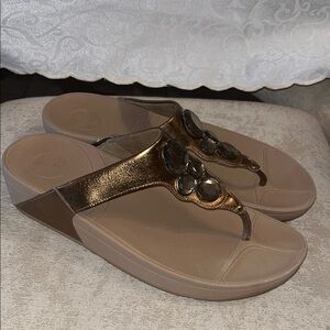 FitFlop Lunetta Women's Metallic Sandals size 10
